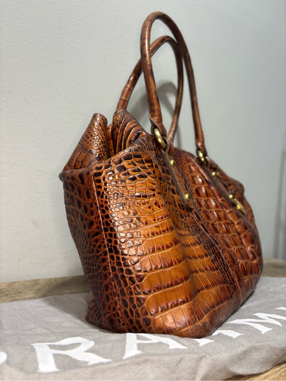 Vintage Brahmin Croc-Embossed Leather Satchel - Picture 5 of 7